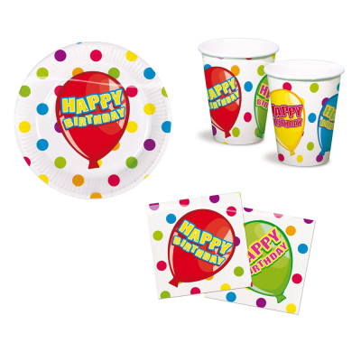 Kit Festa "HAPPY BIRTHDAY" - 6 OSPITI - addobbo piatti, bicchieri, tovaglioli