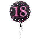 Palloncino foil mylar 18 ANNI colore NERO e ROSA/FUXIA con stampa olografica - 45 cm