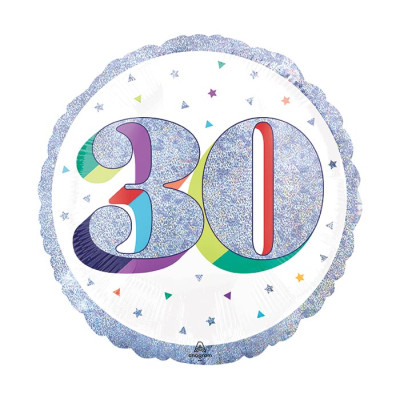 Palloncino foil mylar 30 ANNI Argento POP ART - gonfiabile ad aria o ad elio - 45 cm