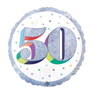 Palloncino foil mylar 50 ANNI Argento POP ART - gonfiabile ad aria o ad elio - 45 cm