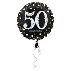 Palloncino foil mylar 50 ANNI colore NERO e ARGENTO con stampa olografica - 43 cm