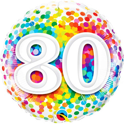 Palloncino foil mylar 80 ANNI fantasia coriandoli - 46 cm