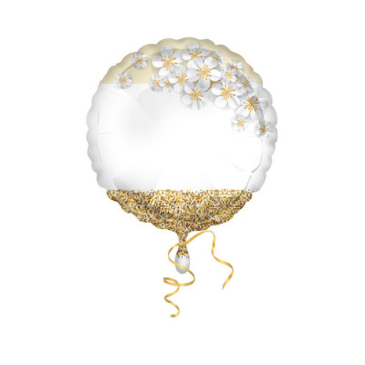 Palloncino foil mylar Neutro Fiori Oro Crema personalizzabile - 42 cm