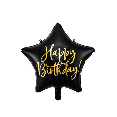 Palloncino foil mylar stella NERA e Oro HAPPY BIRTHDAY gonfiabile ad elio 40 cm