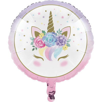 Palloncino foil mylar UNICORNO rosa lilla e oro - 45 cm - gonfiabile ad elio