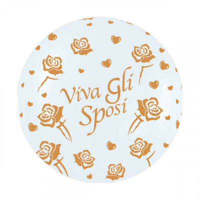 Palloncino Mongolfiera Stampa Viva gli Sposi colore bianco perlato stampa oro 90 cm