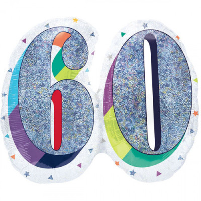 Palloncino Numero 60 ANNI Argento POP ART - gonfiabile ad aria o elio - 66x53cm