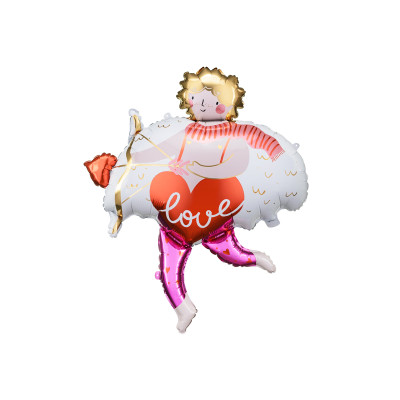 PALLONCINO pallone in foil Mylar Cupido con Arco e freccia e Cuore rosso 82x99cm