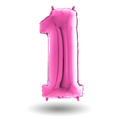 Pallone compleanno numero 1 anno Fucsia 101cm palloncini gonfiabile aria, ELIO