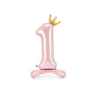 Pallone compleanno numero 1 anno Rosa con Coroncina con base d'appoggio -103cm