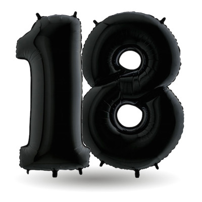 Pallone compleanno numero 18 anni Nero 101cm palloncini gonfiabile aria, ELIO