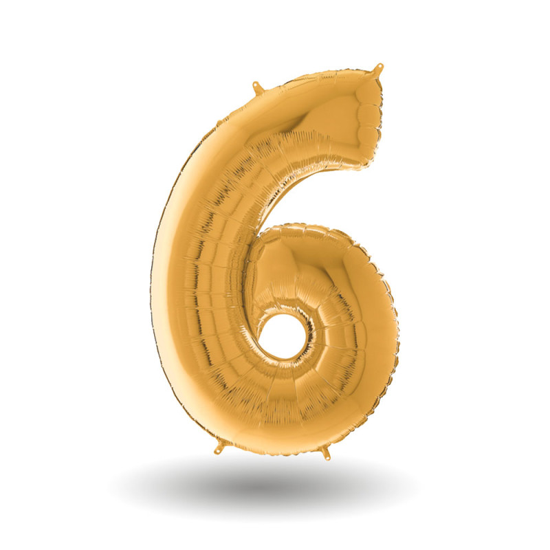 Pallone compleanno numero 6 anni Oro 101cm palloncini gonfiabile aria, ELIO