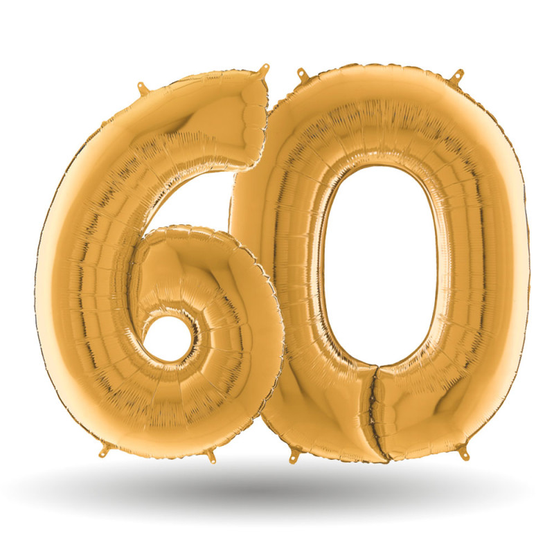 Pallone compleanno numero 60 anni ORO 101cm palloncini gonfiabile aria, ELIO