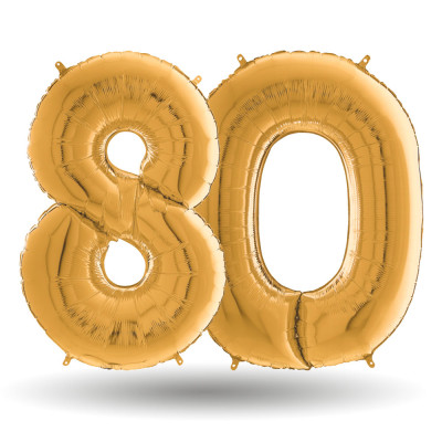 Pallone compleanno numero 80 anni Oro 101cm palloncini gonfiabile aria, ELIO