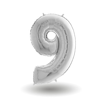 Pallone compleanno numero 9 anni Argento 101cm palloncini gonfiabile aria, ELIO