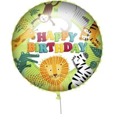 Pallone GIUNGLA happy birthday - palloncino in foil Mylar gonfiabile ad aria o elio Ø46cm