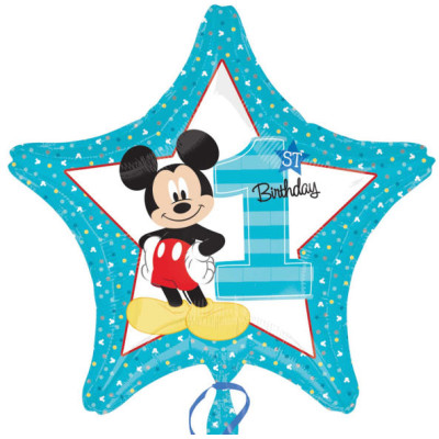 Pallone in foil MYLAR 1° COMPLEANNO  MICKEY MOUSE TOPOLINO - addobbo decorazione feste, party, compleanno, feste bambini - gonf
