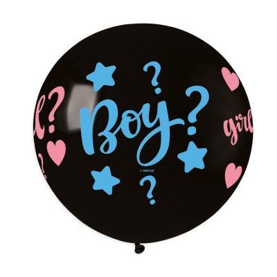 Pallone Mongolfiera NERO per GENDER REVEAL con stampa Boy or Girl Rosa e Celeste