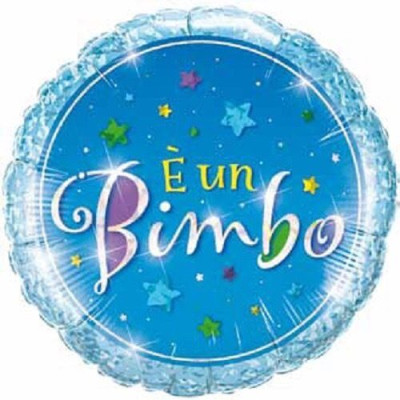 Pallone NASCIATA bambino -PALLONCINO in foil MYLAR Celeste Ø46cm - E' un bimbo