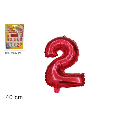 Pallone numero 2 DUE - ROSSO in MYLAR foil - PALLONCINO numerale 41cm