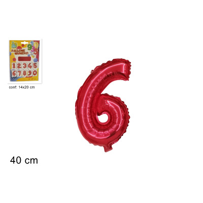 Pallone numero 6 SEI - ROSSO in MYLAR foil - PALLONCINO numerale 41cm