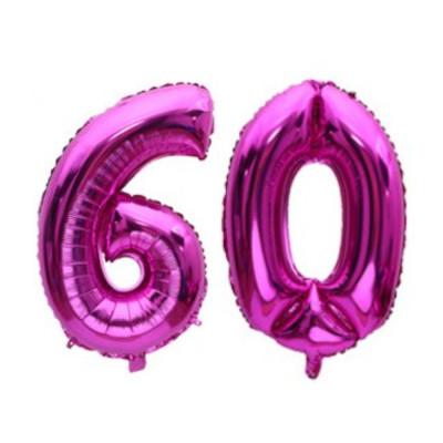 Pallone numero 60 Sessanta - FUXIA in MYLAR foil - PALLONCINO numerale 41cm