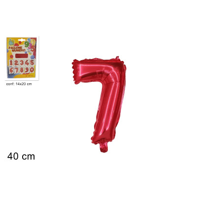 Pallone numero 7 SETTE - ROSSO in MYLAR foil - PALLONCINO numerale 41cm