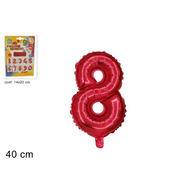 Pallone numero 8 OTTO - ROSSO in MYLAR foil - PALLONCINO numerale 41cm