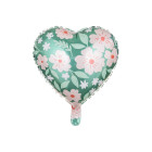 Pallone Palloncino a forma di cuore verde con fiori rosa fantasia floreale -45cm