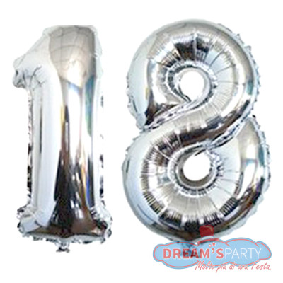 Pallone PALLONCINO numero 18 DICIOTTO ARGENTO in MYLAR foil 41cm