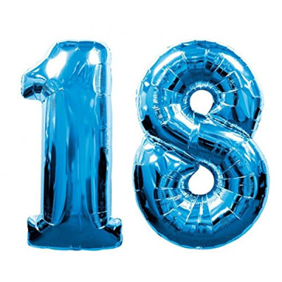 Pallone PALLONCINO numero 18 DICIOTTO BLU/CELESTE in MYLAR foil 41cm