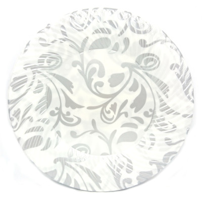 Piatti dessert decorati fantasia ARGENTO in plastica Ø18 - 6 pezzi - addobbo decoro tavola TORTA