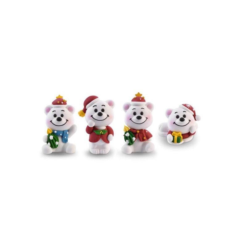 Set 4 Soggetti ORSETTI Natalizi  3D in Zucchero per dolci - 4/6 cm circa