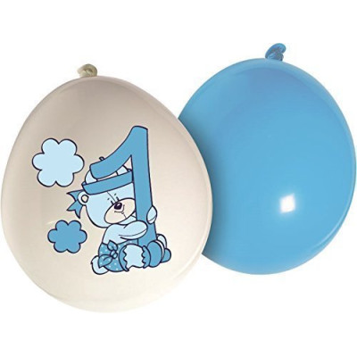 set 20 PALLONCINI in LATTICE stampa numero 1 colore AZZURRO e bianco -  PRIMO COMPLEANNO BIMBO