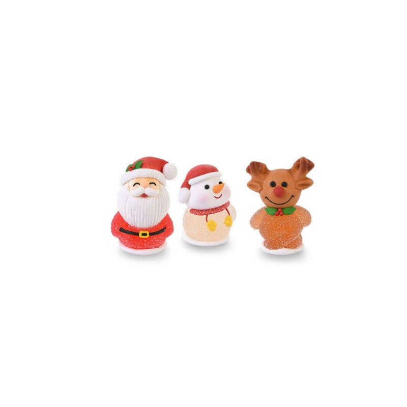 Set 3 Soggetti Natalizi in Zucchero per dolci - Pupazzo di Neve, Babbo Natale, Renna
