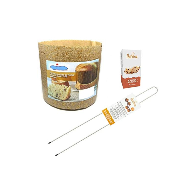 Set 5 STAMPI FORMA in carta 1kg ALTO + Spillone acciaio 62cm + Aroma Panettone