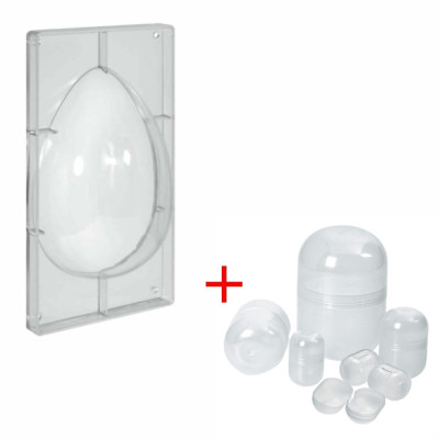 Set Stampo Uovo Cioccolato 1 kg Uova di Pasqua Liscio + 5 Bussolotti SORPRESA