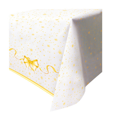 TOVAGLIA in TNT rettangolare 140x240cm - NATALE Bianco con Fiocco ORO