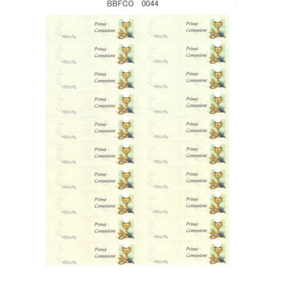 1 FOGLIO BIGLIETTI BOMBONIERA PRIMA COMUNIONE