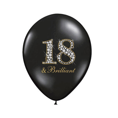 10 PALLONCINI in lattice nero stampa 18 & Brilliant - 18 anni - Ø12 in/ 30cm