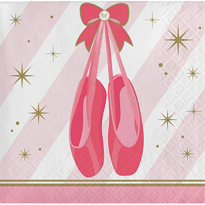 16 Tovaglioli in carta Bianchi e Rosa con scarpette ballerina - 25x25cm - 2 veli