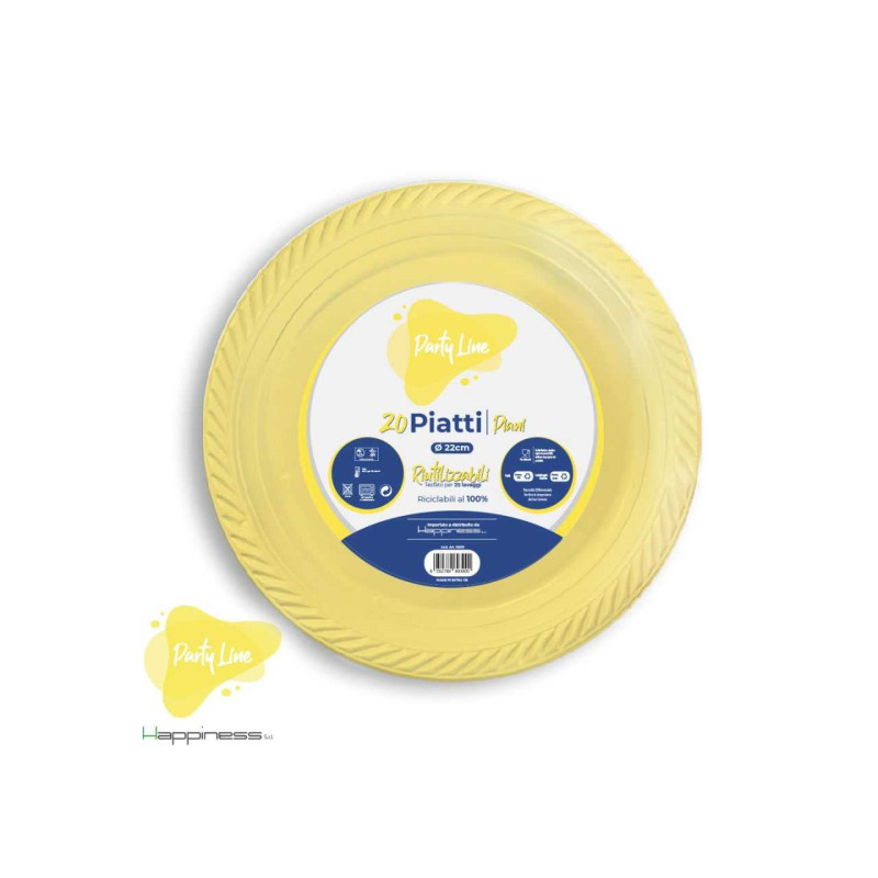 20 Piatti GIALLI in plastica riutilizzabile - piatto tondo 22cm - Riciclabili al 100%