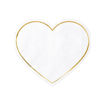 20 Tovaglioli in carta a forma di CUORE bianco e oro - 14x12cm