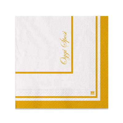 20 Tovaglioli in carta Bianchi OGGI SPOSI oro satinato - 25x25cm - 2 veli