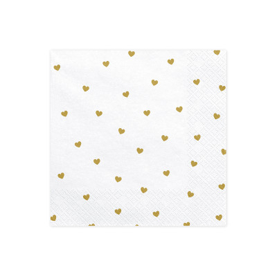 20 Tovaglioli in carta Bianco e CUORI ORO - decoro tavola matrimonio - 33x33cm