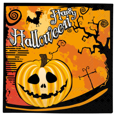 20 TOVAGLIOLI in carta HAPPY HALLOWEEN 20cl - con Zucca, Fantasma