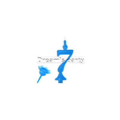 CANDELA NUMERO 7 CELESTE H13 CM