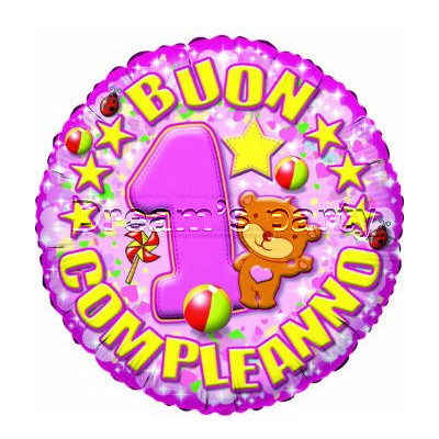 PALLONE MYLAR 1° COMPL. ORSETTO ROSA 45 CM