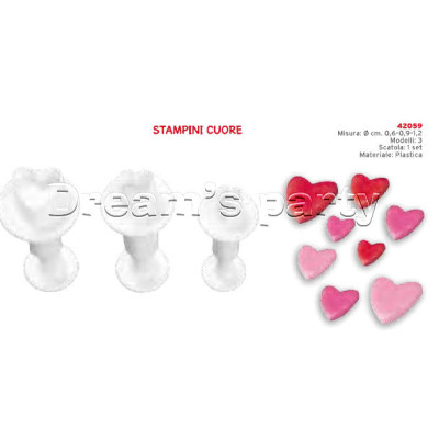SET 3 STAMPINI AD ASPULSIONE CUORE DIMENSIONE 0,6-0,9-1,2CM