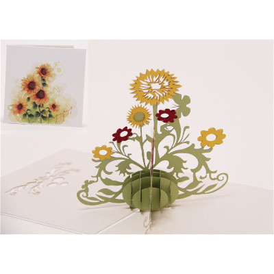 Biglietto augurale ORIGAMO con GIRASOLI - compleanno generico - POP UP - realizzato a mano